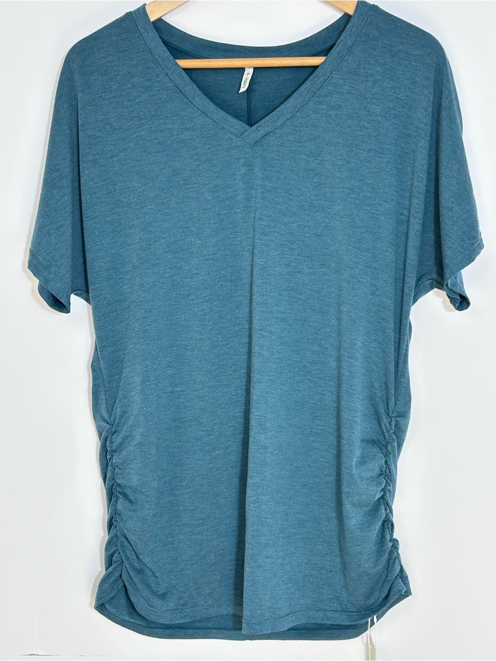 Halara ComfortVibe Teal V-Neck Ruched Side Top M NWT